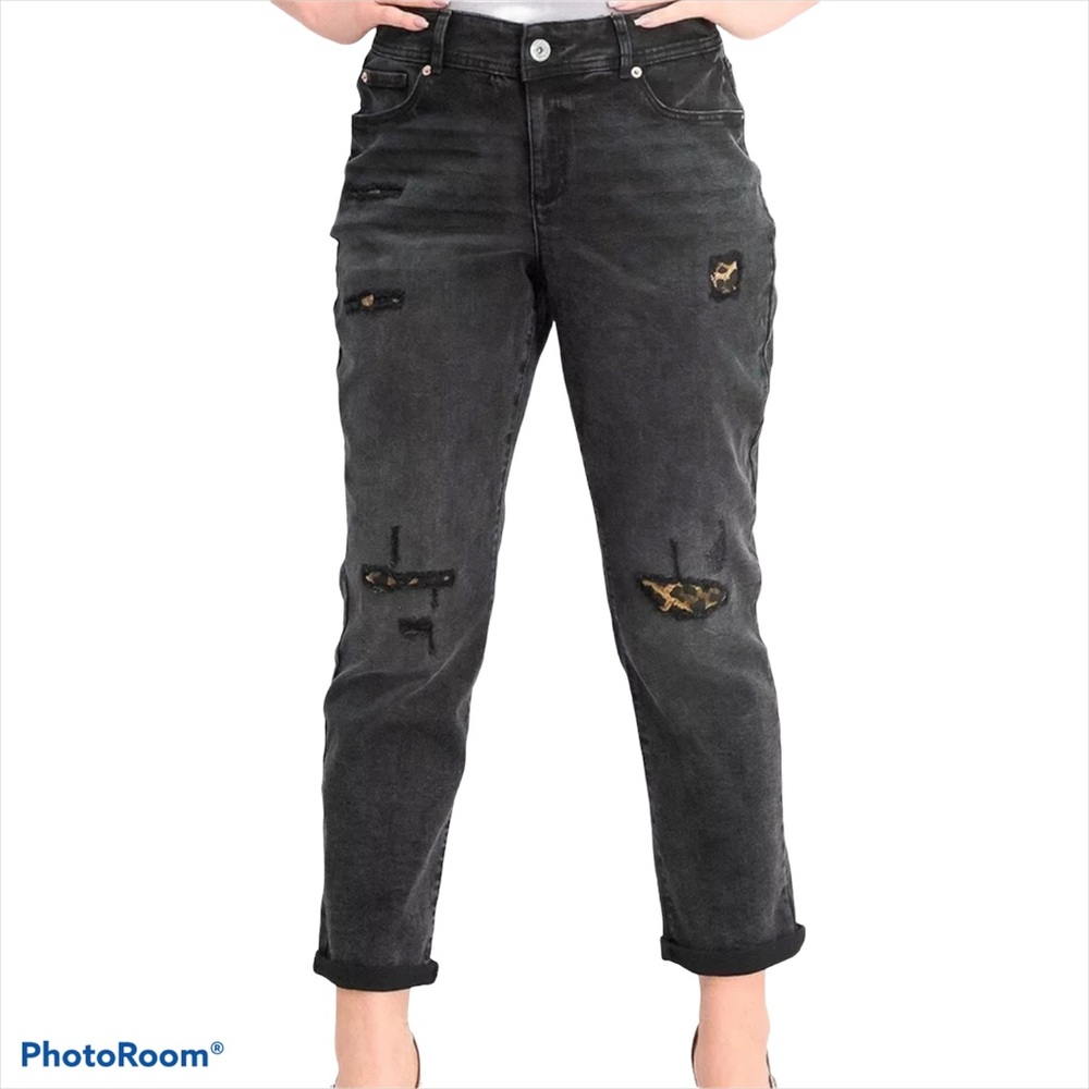INC Jeans Black Boyfriend Leopard Curvy Stretch NWT Size 28W